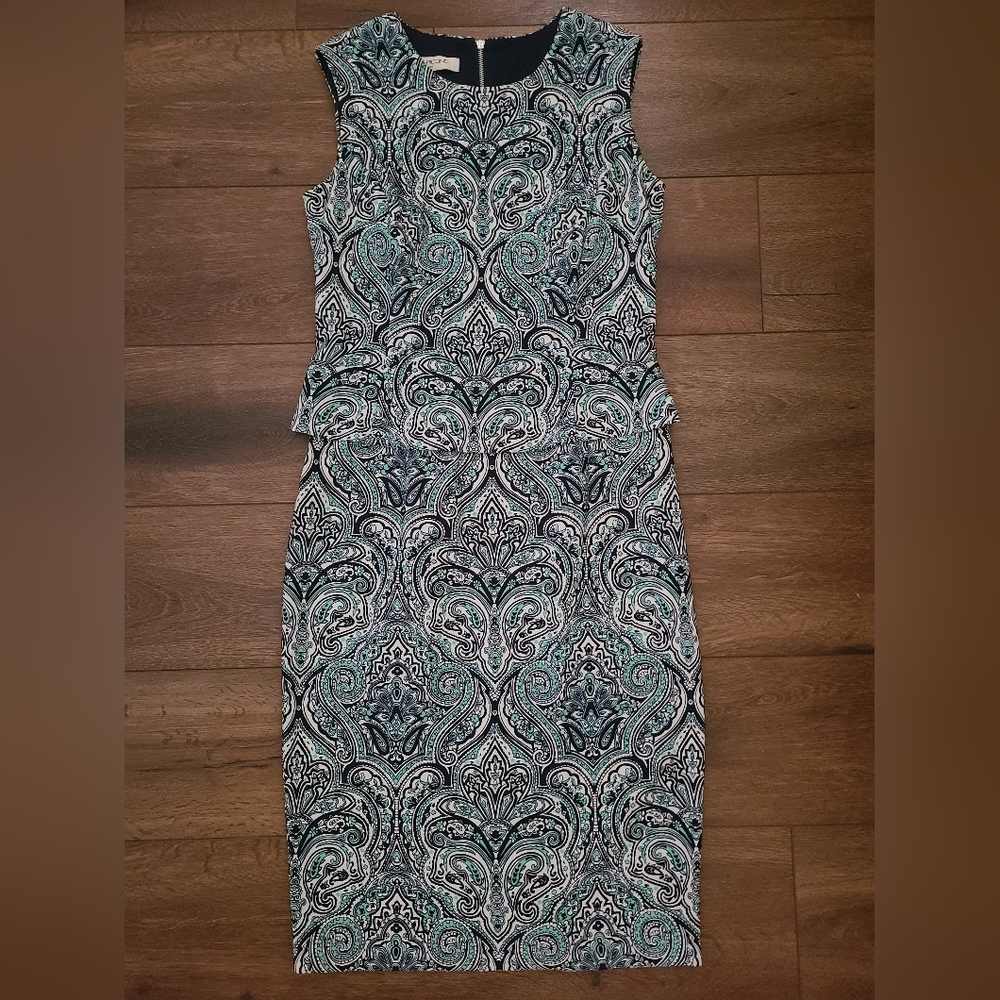 Evan-Picone Peplum Tier Waist Sheath Dress Paisley Print Sz 4